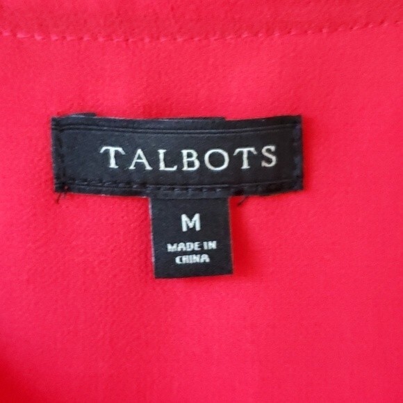 NWOT TALBOTS RED TOP SIZE MEDIUM RUFFLE NECK GROSGRAIN CRINKLE - Picture 5 of 10